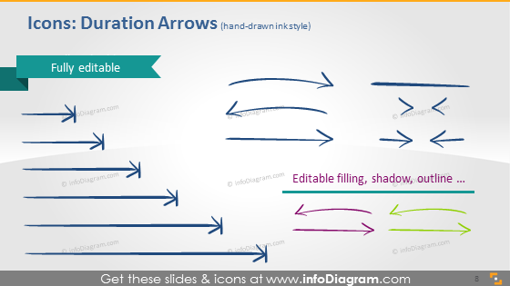 ícones de setas de duração do projeto powerpoint