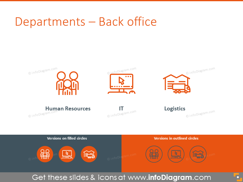 Back office symbols: Human resources, IT, logistics