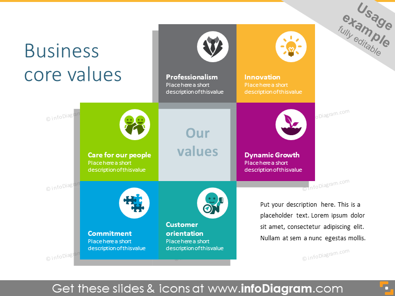 Core business values: two intersected squares 