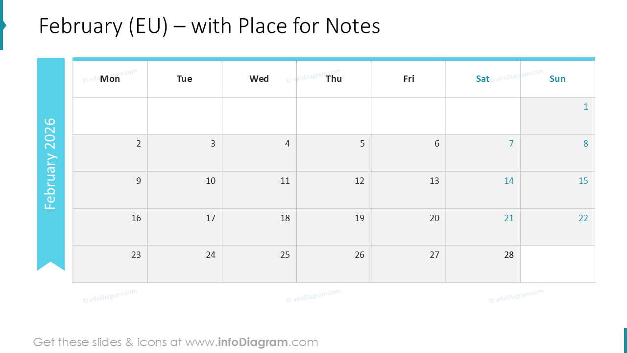 February (EU) – with Place for Notes