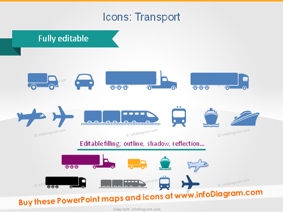 logistics icons truck plane ship train ppt clipart