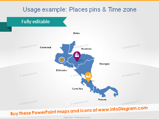 Zentralamerika Orte Karte Pinn-Icon Piktogramm PowerPoint