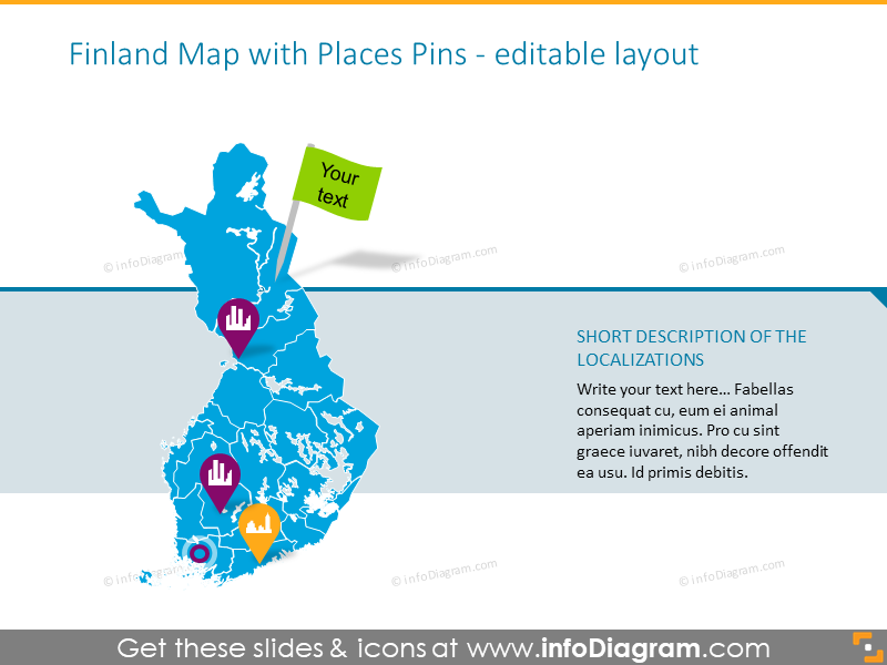 Finland map with places pins
