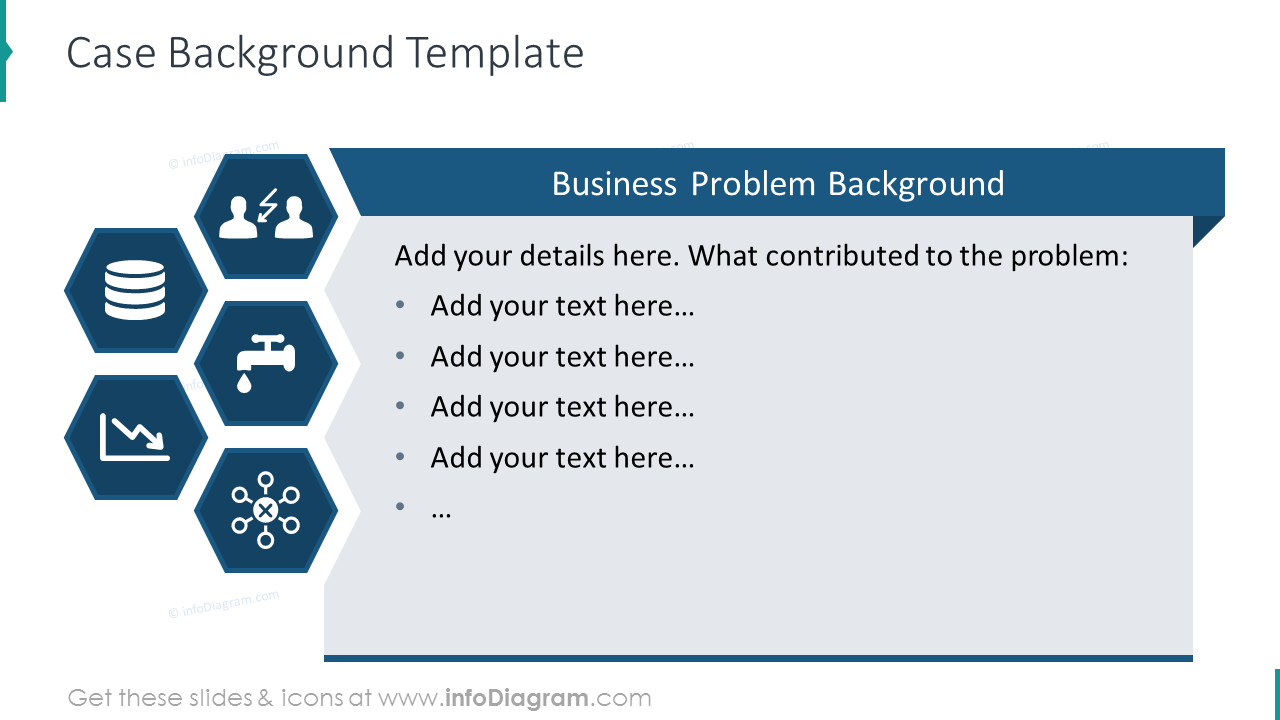 Case background template with honeycomb graphics and list description