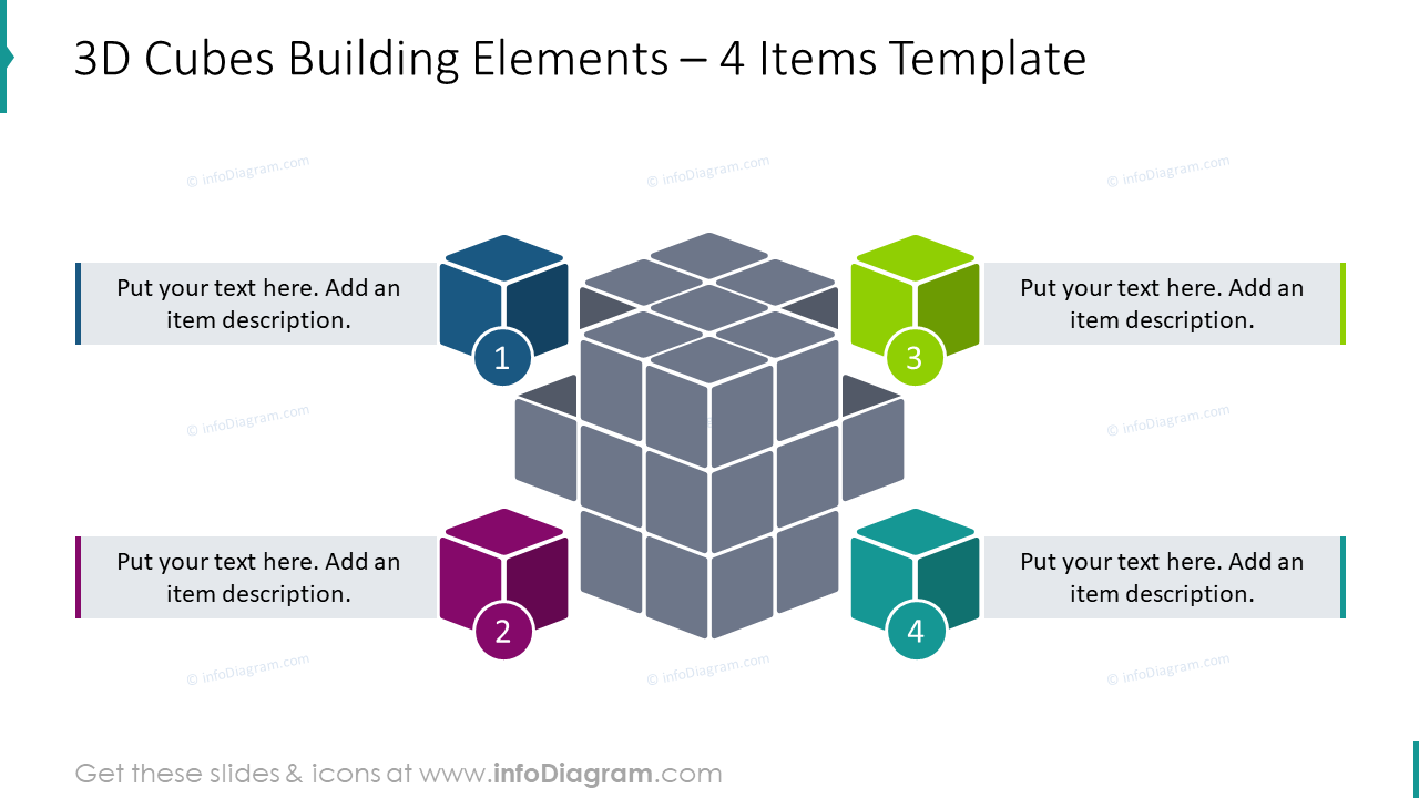 Elementos de construcción de cubos 3D para 4 elementos