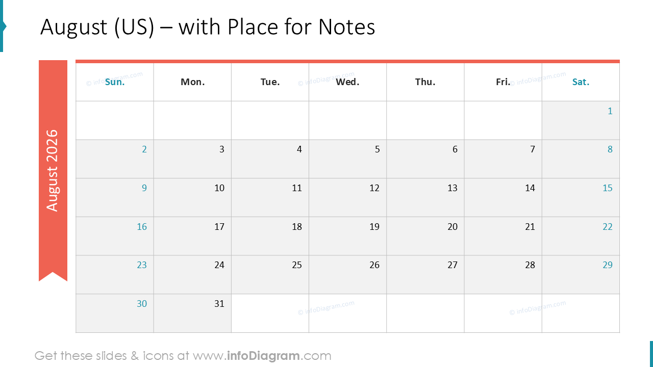 Agenda, August, monatliches Plan-Diagramm