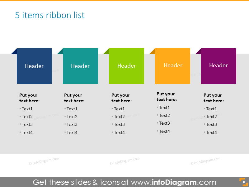 Ribbon list for 5 elements with place for description