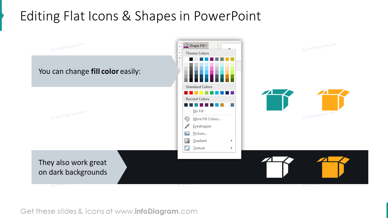 Editabilidad de íconos planos y formas en PowerPoint