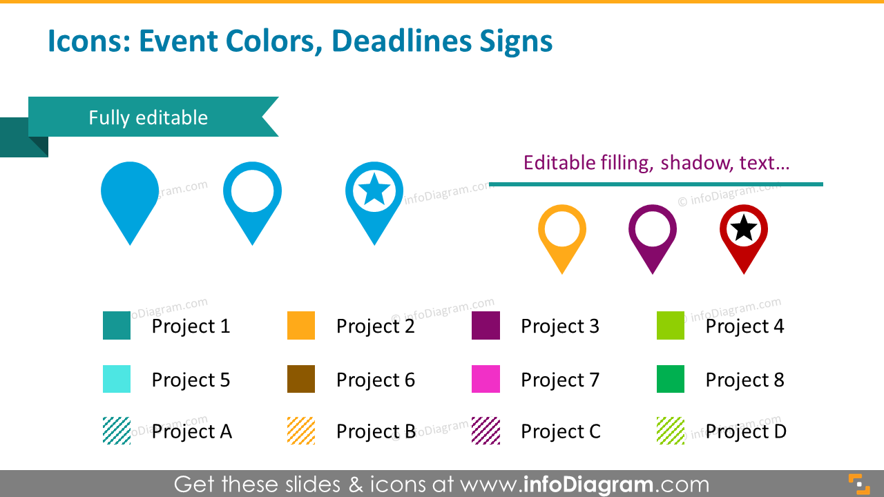 Icons template: event colors, deadlines signs