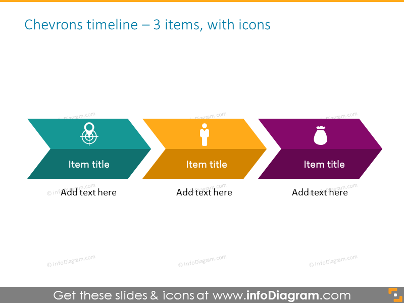 Zeitleiste Infografiken Vorlage für 3 Elemente mit Icons