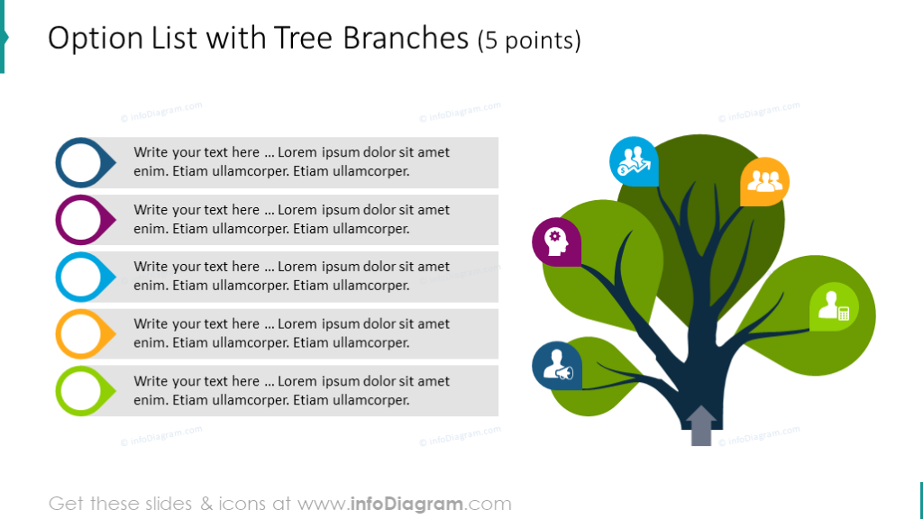 Option List illustrated with five tree branches