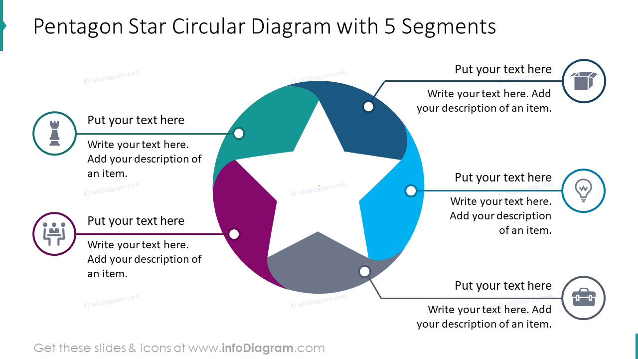 Pentagonstern kreisförmiges Diagramm mit 5 Segmenten