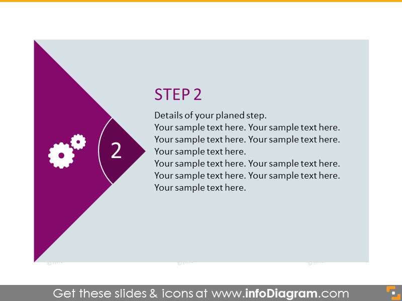 Diagram with triangle-shape arrow and place for description in violet