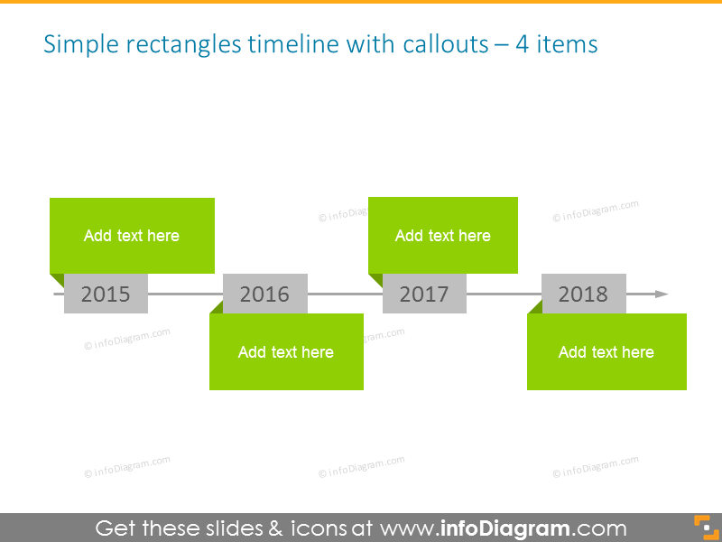 einfaches Rechteck-Template mit abgerundeten Callouts für 4 Elemente mit Symbolen