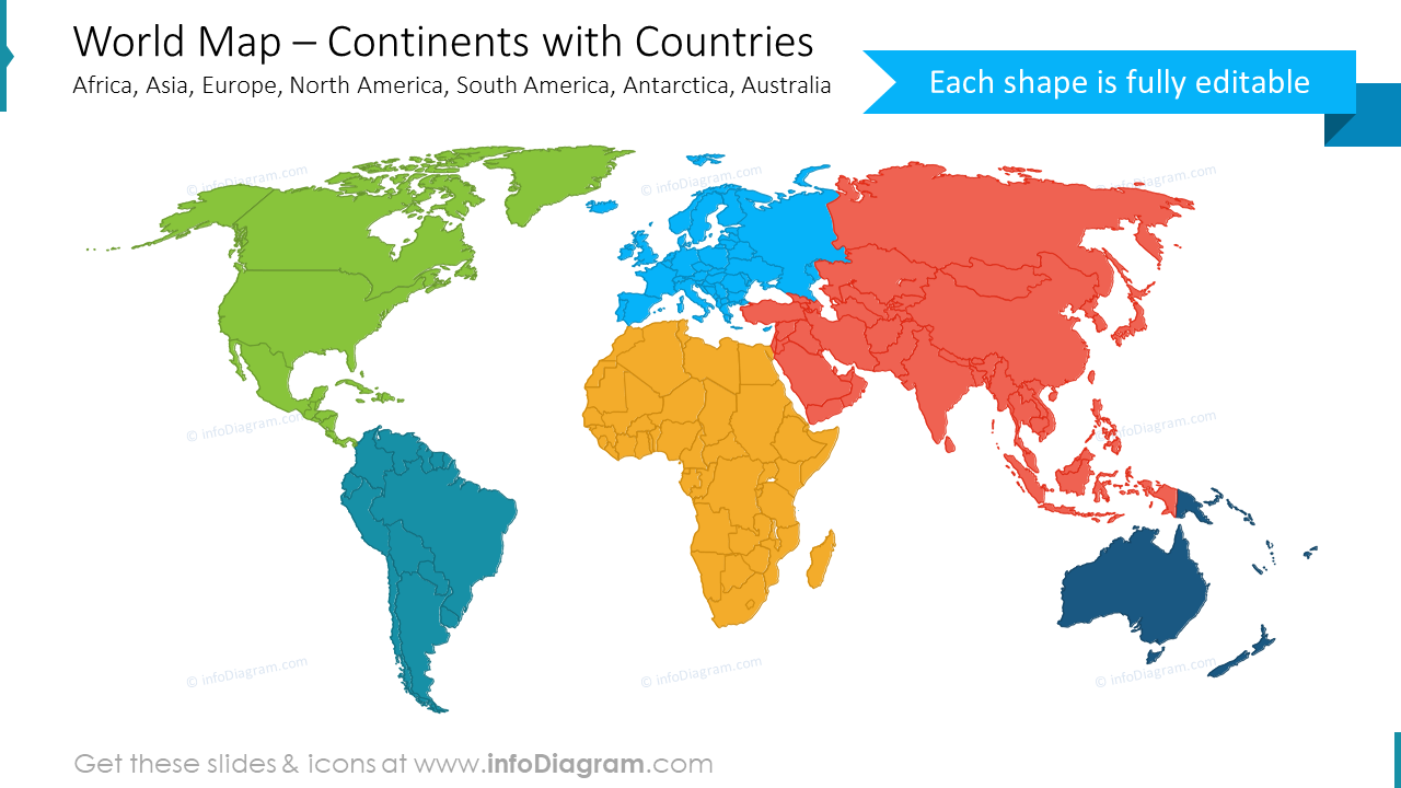 carte des continents du monde formes PowerPoint des pays