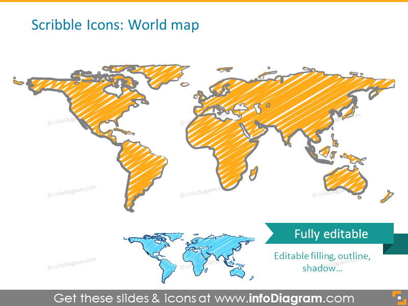 World map illustrated in scribble style