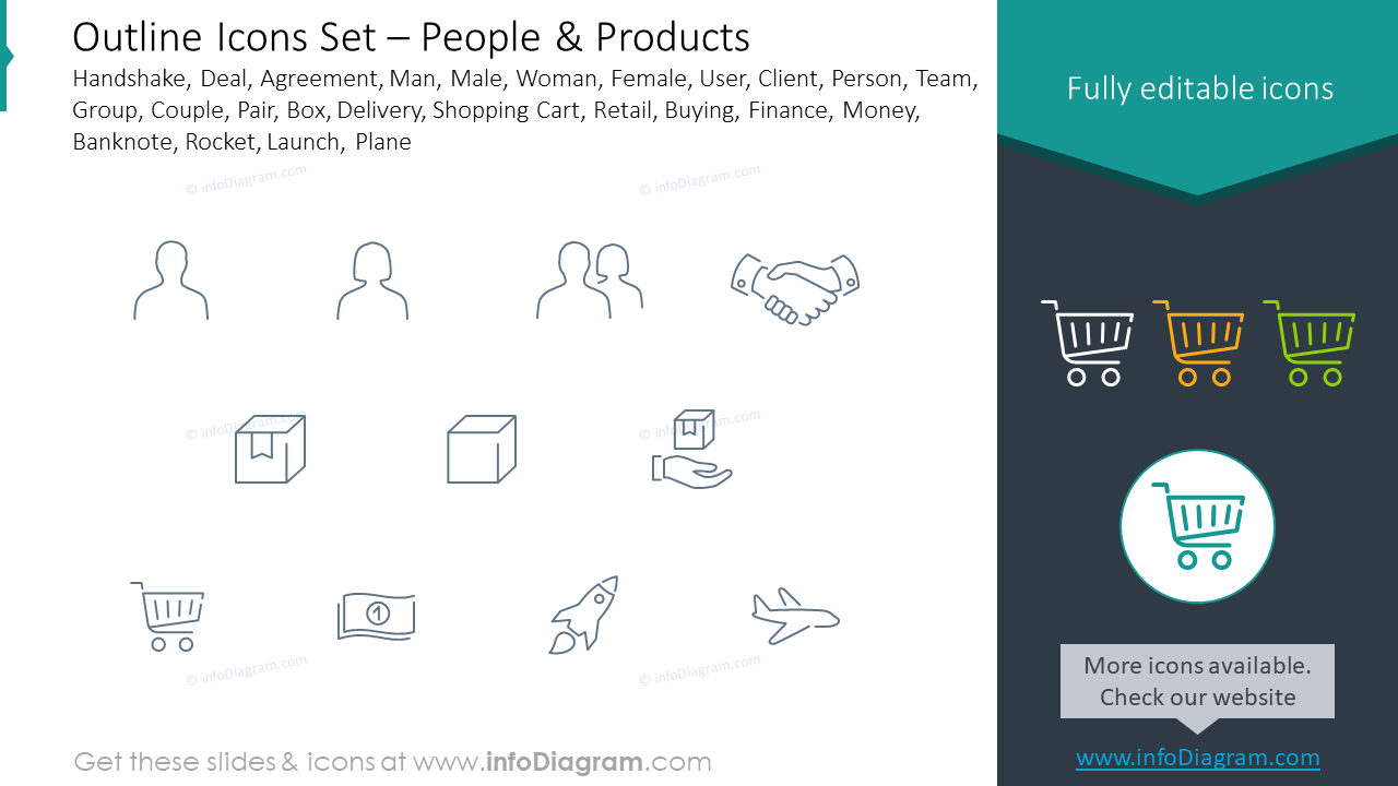 Outline style icons set: handshake, deal, agreement