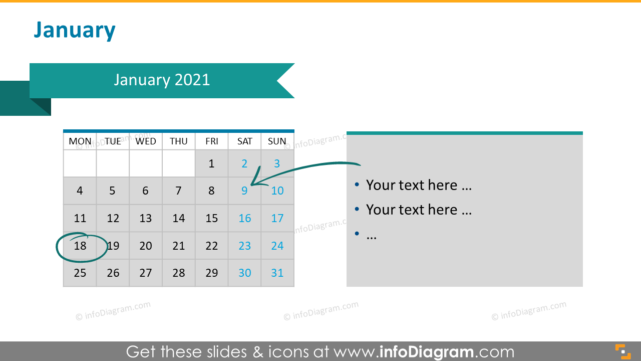 Monthly calendar 2020 slide: January