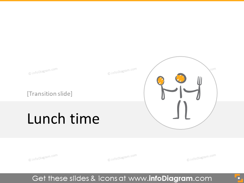 seção de transição do almoço slide ícones rabiscados powerpoint