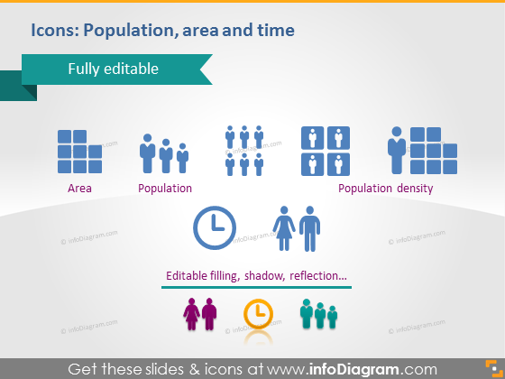 Population Area Time Icons Time Zone Powerpoint Clipart