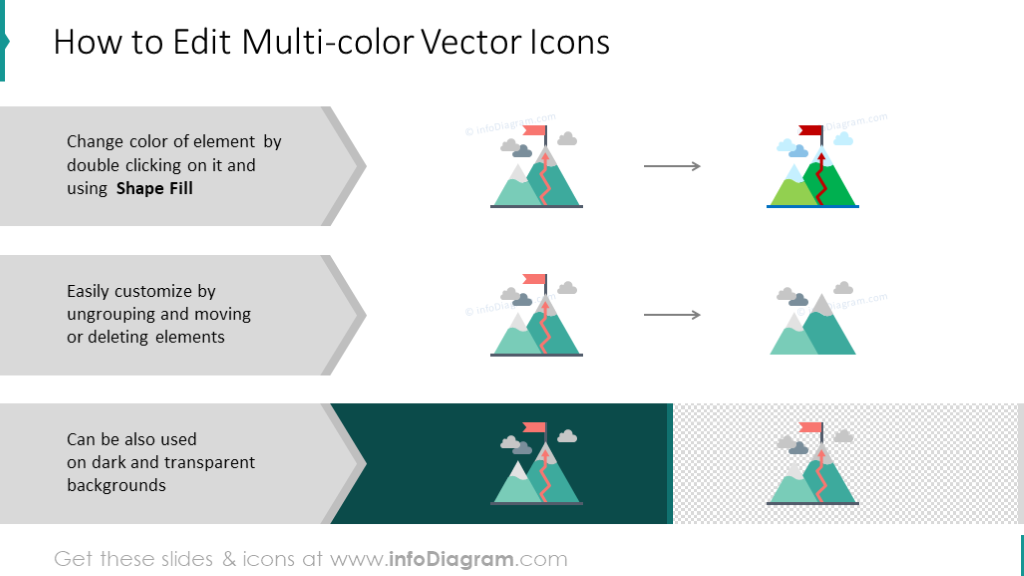 Símbolos multicolor y vectoriales