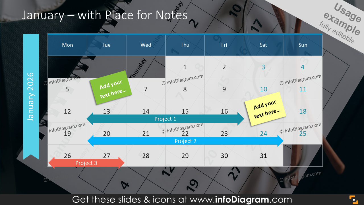 January – with Place for Notes