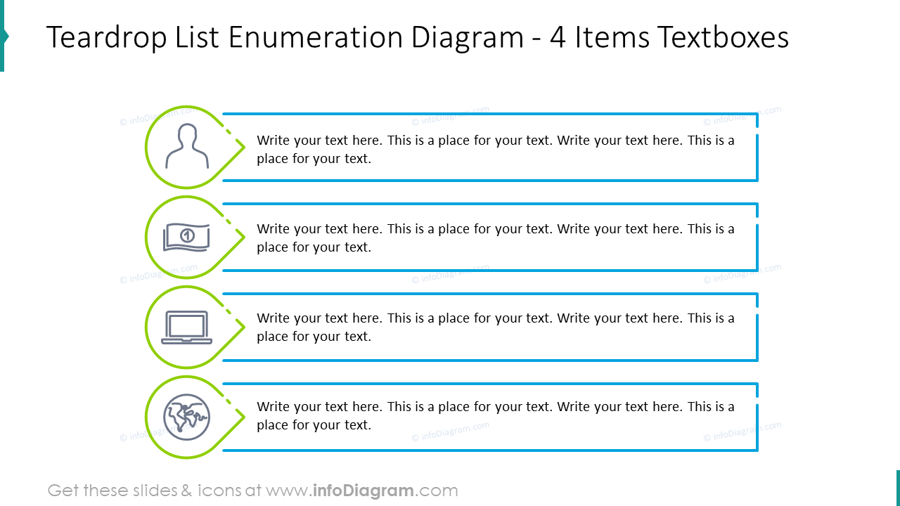 Tränenform-Liste Enumerationsdiagramm für vier Elemente