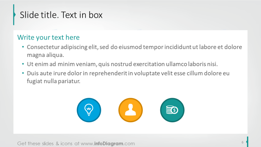 Text box template illustrated with icons