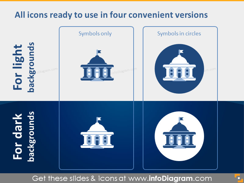 public administration industry flat icons pptx dark light background