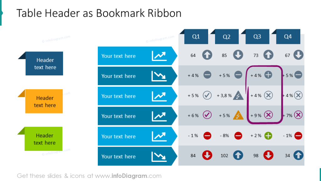 Table graphics with a bookmark ribbon header