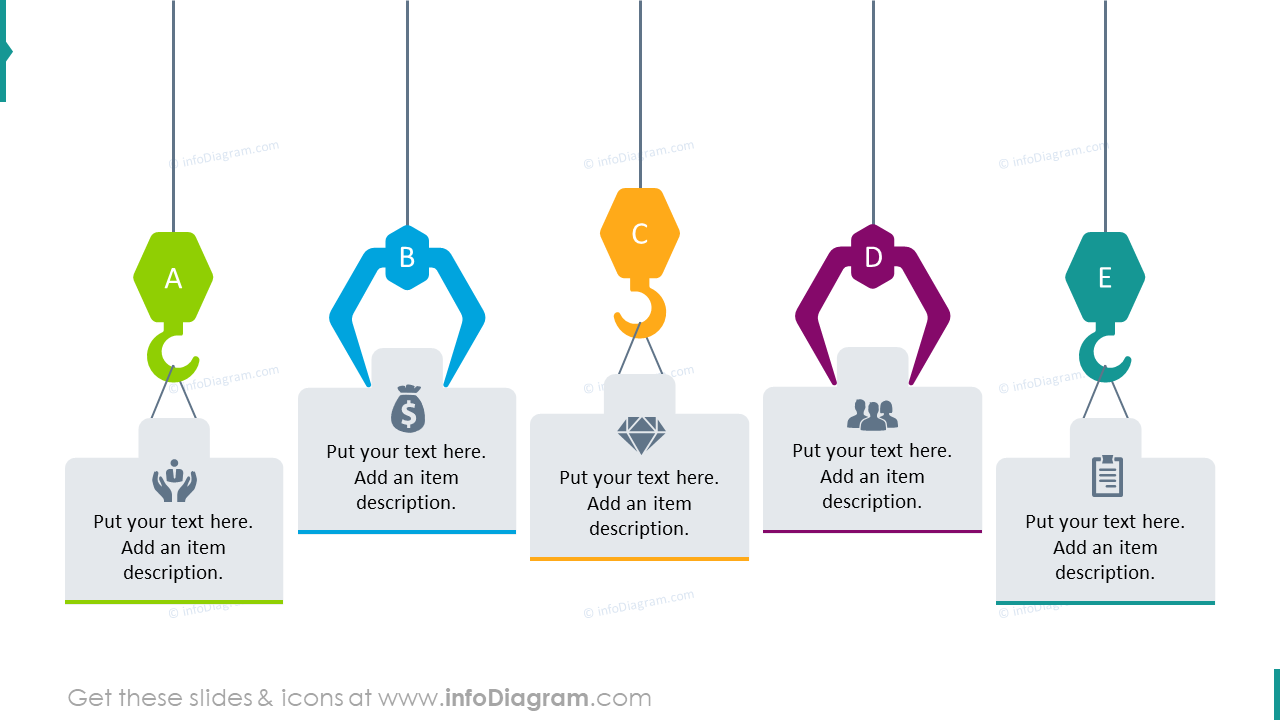 Hanging blocks illustration for 5 text items