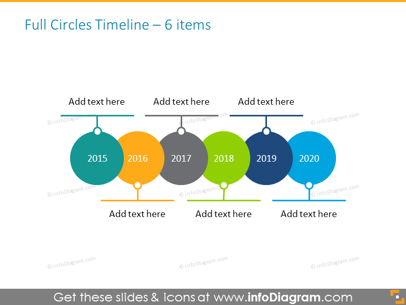 project timeline template  with rounded callouts for 6 elements