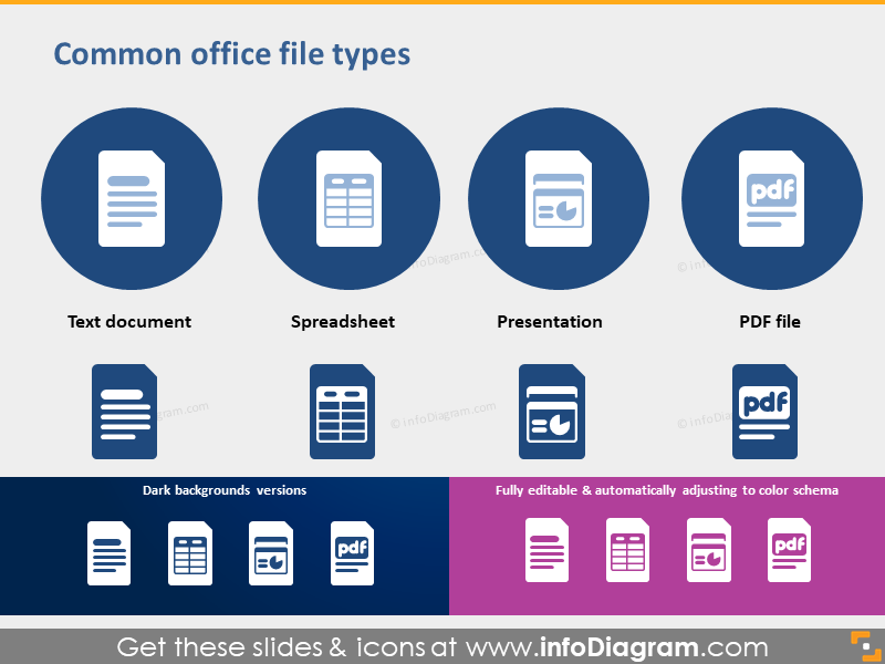 Icons Office-Dateityp Tabellenkalkulation Präsentation PDF PPTX Clipart