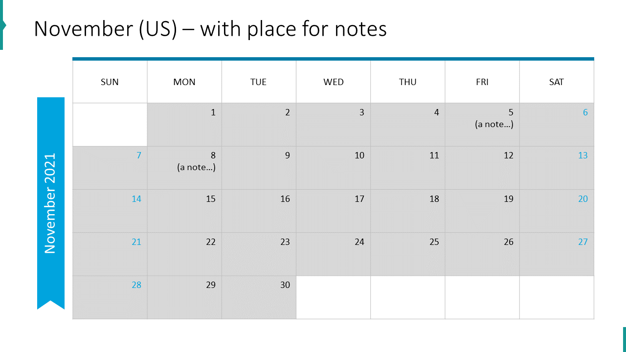 November (USA) – mit Platz für Notizen