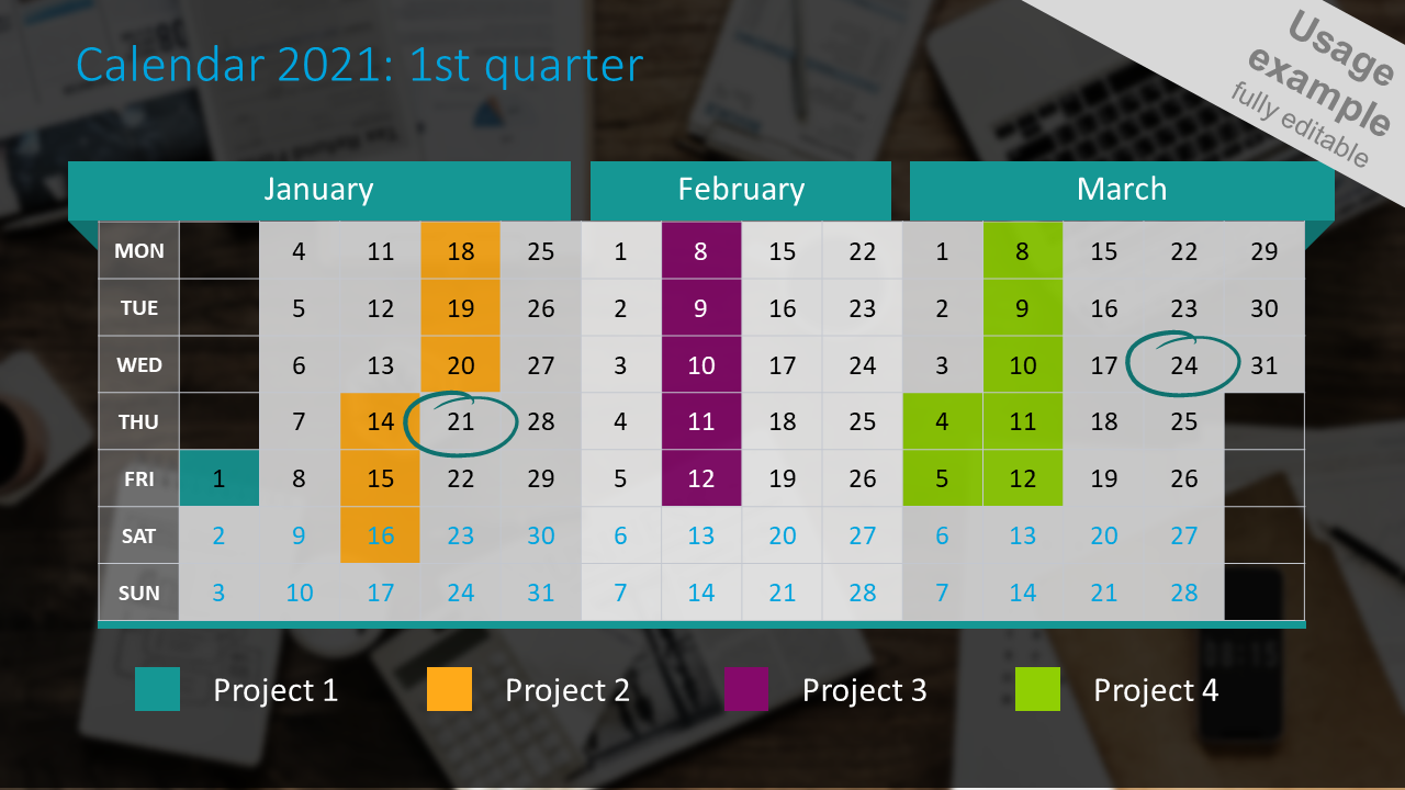Calendrier 2021 : 1er trimestre