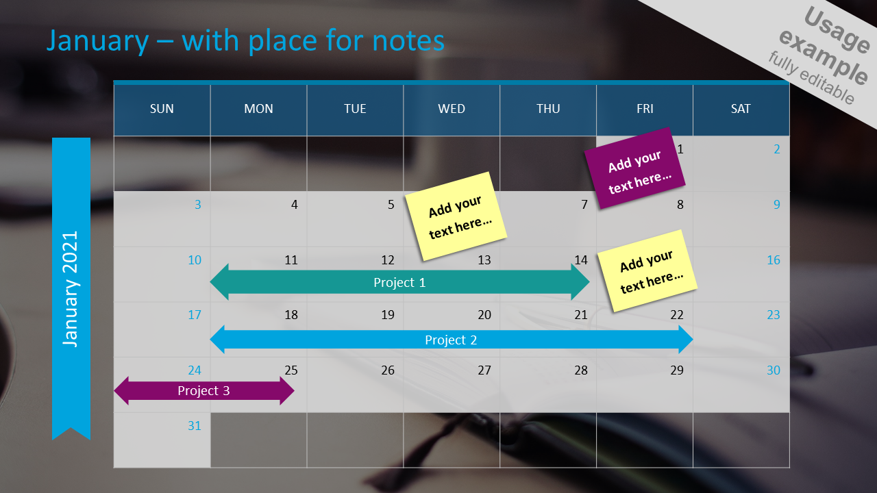 January – with place for notes