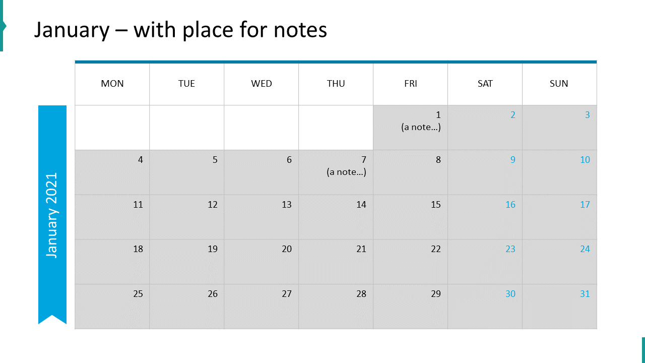 January – with place for notes