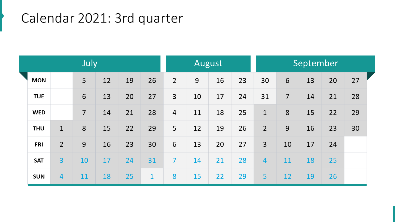 Calendar 2021: 3rd quarter
