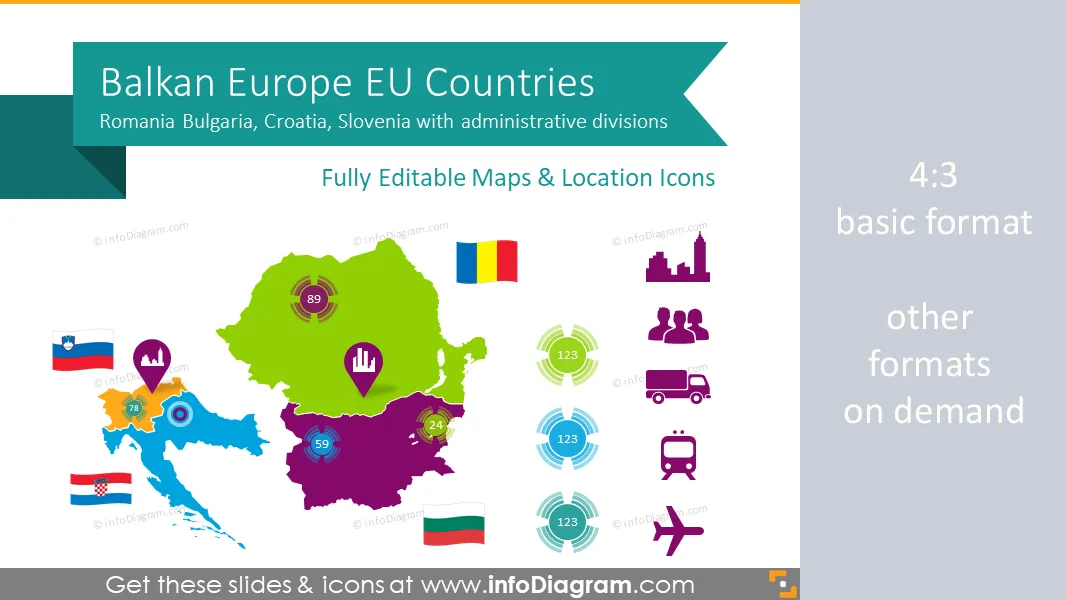 Balkan EU Maps with Administrative Regions (Romania, Bulgaria, Croatia, Slovenia PPT editable Maps) preview 1