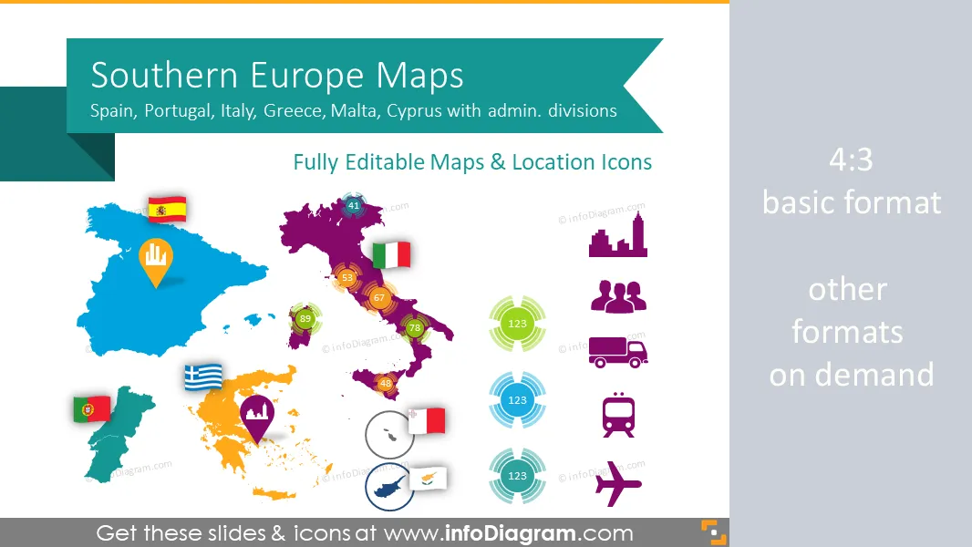 Southern Europe Maps with Administrative Territories (Spain, Italy PPT editable Maps) preview 1