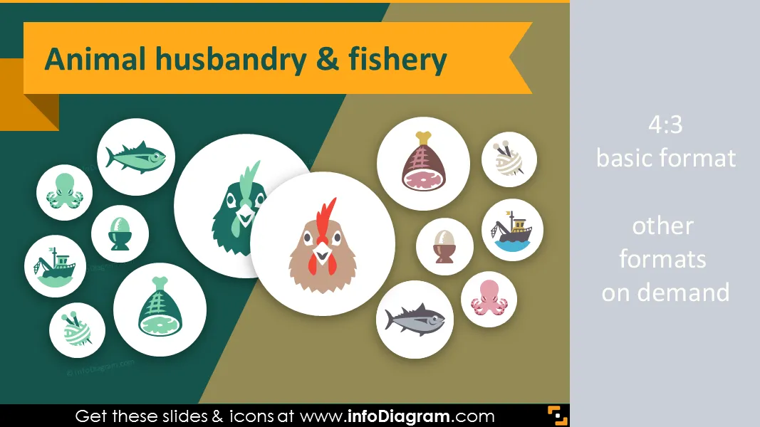 Food and Agriculture icons - Animal husbandry, Fishery (PPT flat clipart) preview 1
