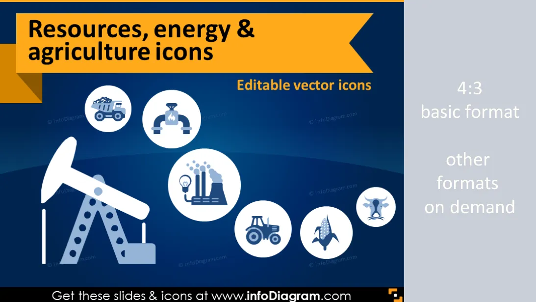 Branchenikonen: Ressourcen, Energie, Agrarsektoren (flaches PPT Clipart) preview 1