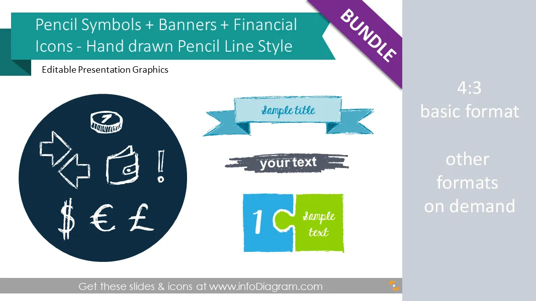 Pencil Sketch Symbols BUNDLE: sales +finance +shapes (PPT icons) preview 1