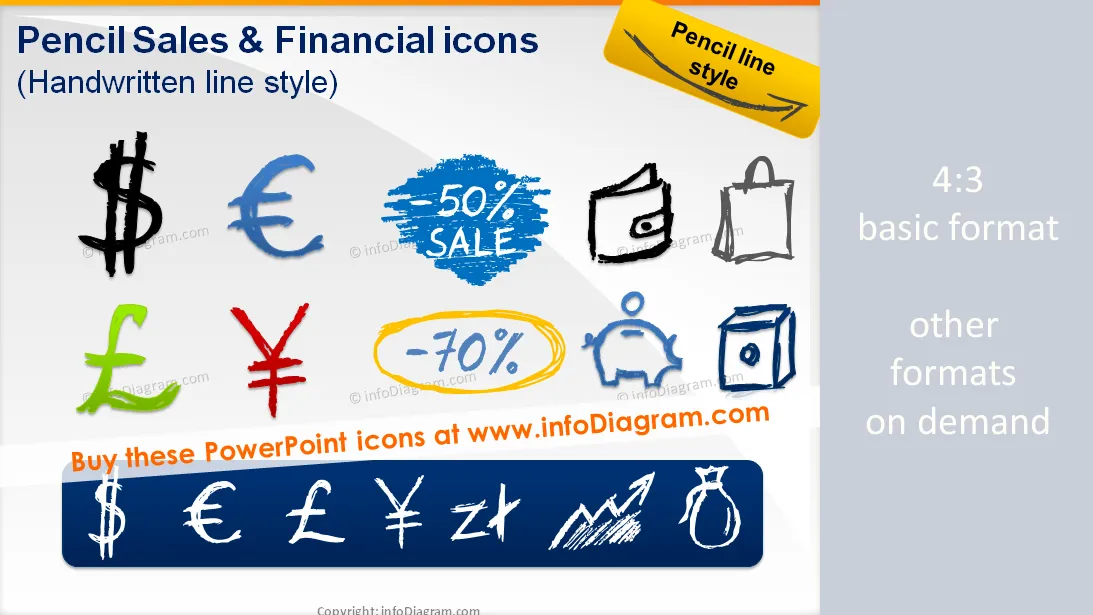 Pencil Sales and Financial Symbols (PPT icons & clipart) preview 1
