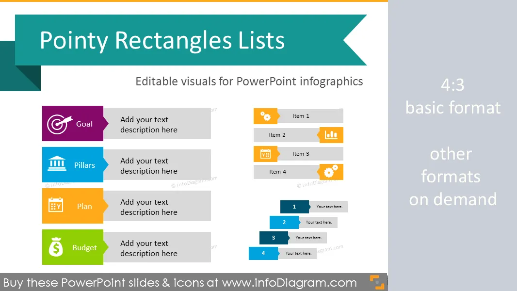 Infographics Template - Pointed Rectangle Lists (flat PPT Diagrams) preview 1