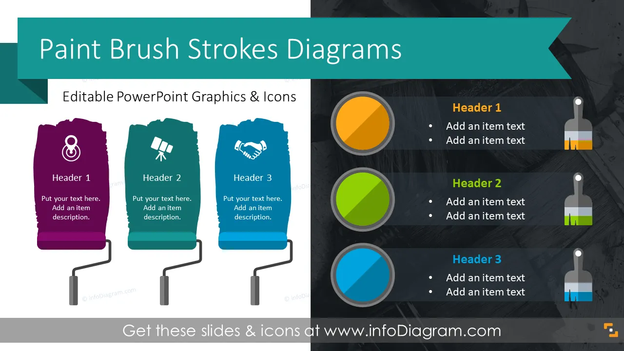 Flat Paint Brush Strokes Diagrams (PPT Template) preview 1