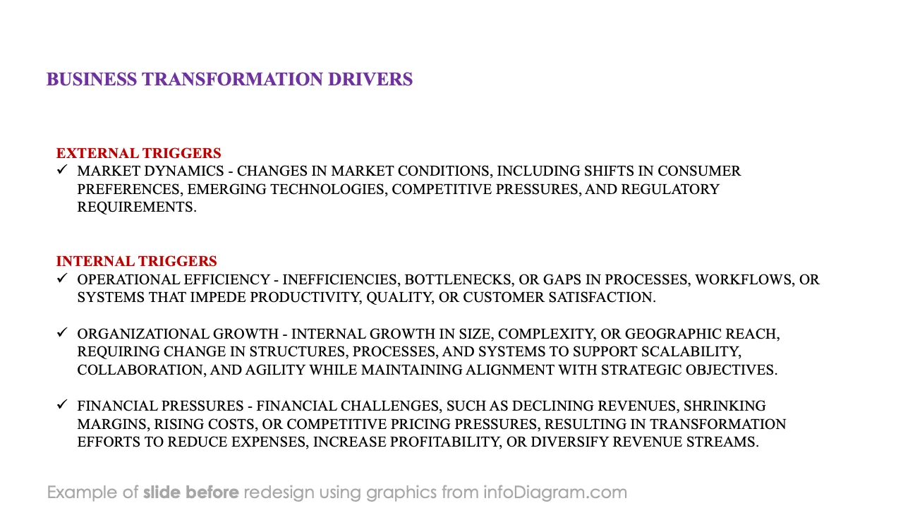 infoDiagram business transformation BEFORE transformation drivers ppt template