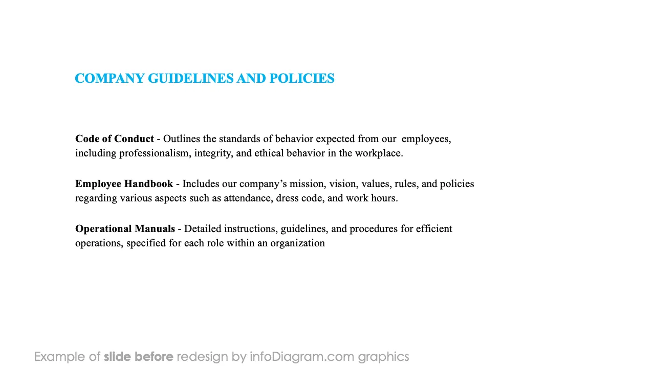 infoDiagram template hr employee onboarding BEFORE guidelines and policies ppt
