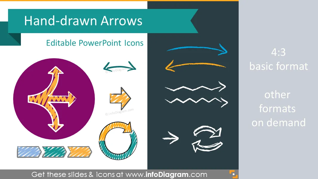 Handdrawn Arrows for sketched organic slides (PPT clipart shapes) preview 1