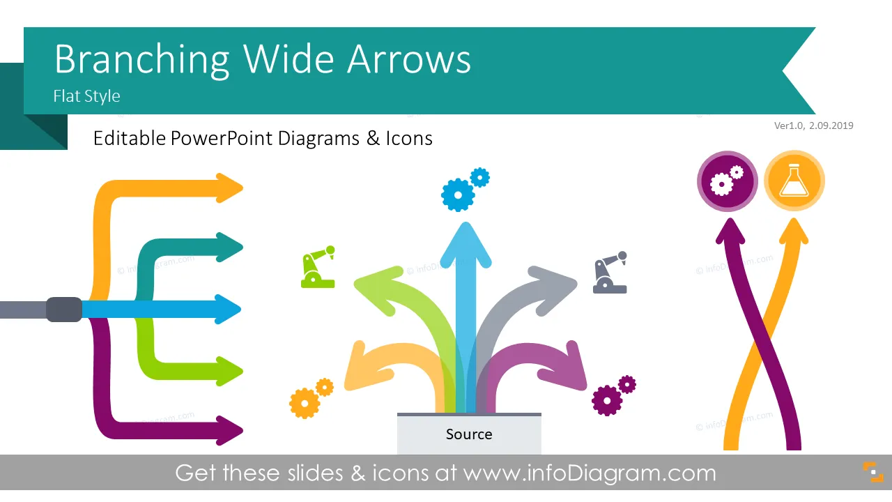 Branching Wide Arrows for Process Block Flow Charts (PPT Diagrams) preview 1
